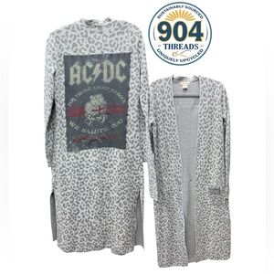 AC/DC Graphic Upcycled Leopard Print Long Cardigan Duster